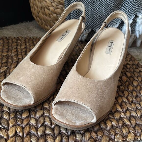 Paul Green Savannah Pump Tan Suede Peep Toe Block Heel Size 7,5 - Picture 3 of 15